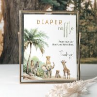 Safari Animals Baby Shower Diaper Raffle Rótulo