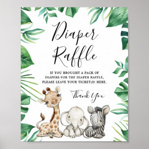 Póster Safari Animals Baby Shower Diaper Raffle Rótulo