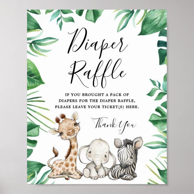 Póster Safari Animals Baby Shower Diaper Raffle Rótulo (Frente)