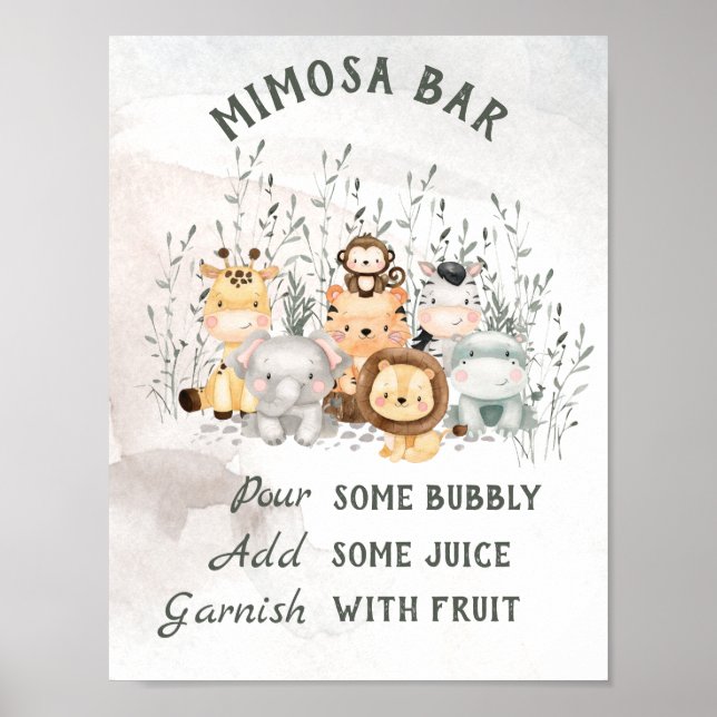 Póster Safari Animals Baby Shower Mimosa Bar Poster (Frente)