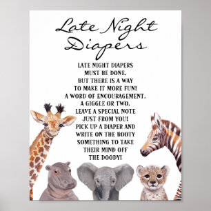 Póster Safari Animals Late Night Diapers Baby Shower