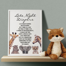Póster Safari Animals Late Night Diapers Baby Shower