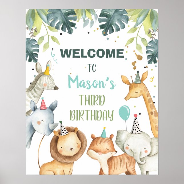 Póster Safari Animals Niño Rótulo de la Mesa de Bienvenid (Frente)