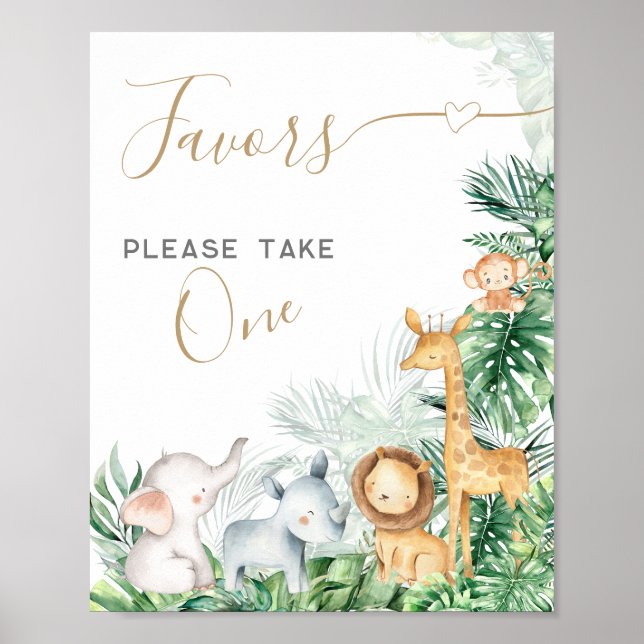 Póster Safari Baby Animals Baby Shower Sweet Favorts (Frente)