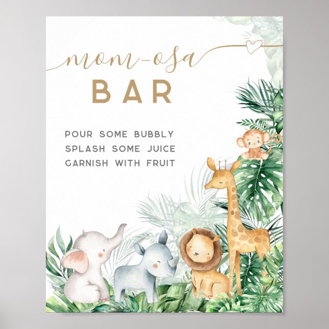 Póster Safari Baby Animals Bar Baby Shower Mom-osa (Frente)