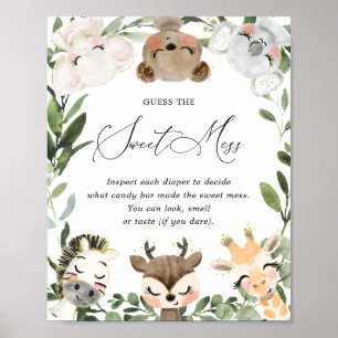 Póster Safari Baby Shower Adivina El Dulce Rótulo Mess