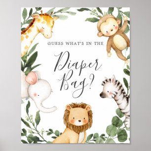 Póster Safari Baby Shower adivina qué hay en la bolsa de