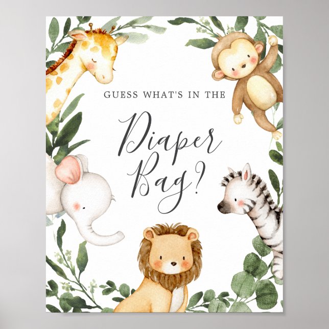 Póster Safari Baby Shower adivina qué hay en la bolsa de  (Frente)