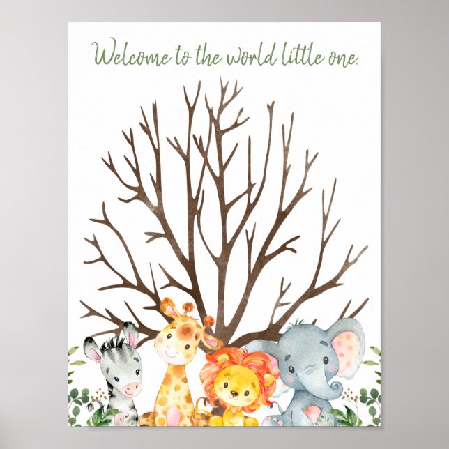 Póster Safari Baby Shower Fingerprint Guest Book Rótulo (Frente)