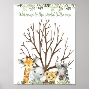 Póster Safari Baby Shower Fingerprint Guest Book Rótulo