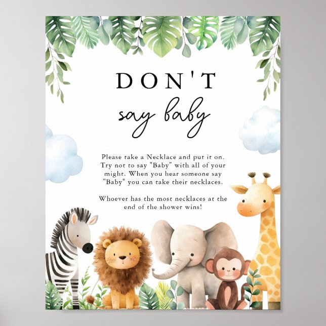Póster Safari Baby Shower no dice juego del bebé (Frente)