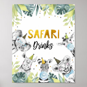 Póster Safari bebe animales Fiestas Safari Rótulo de cump