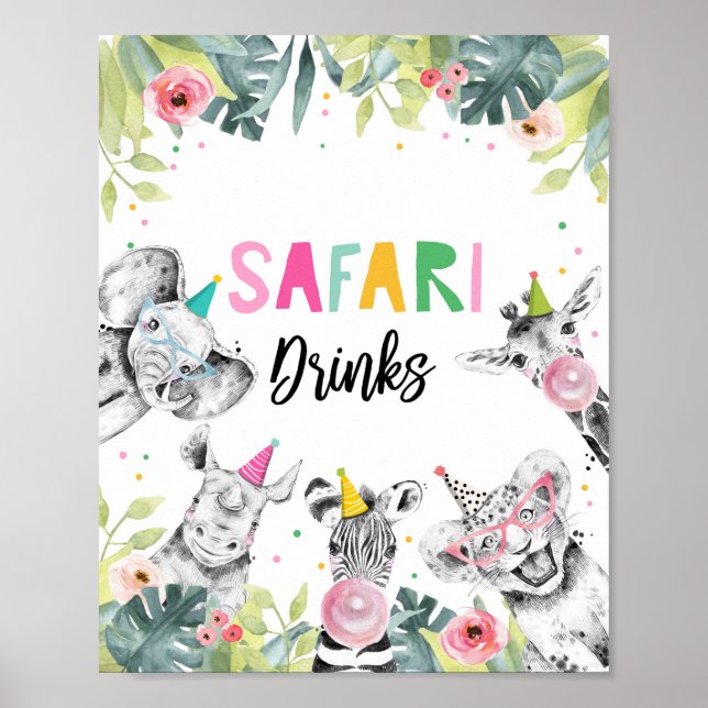 Póster Safari bebe animales Fiestas Safari Rótulo de cump (Frente)
