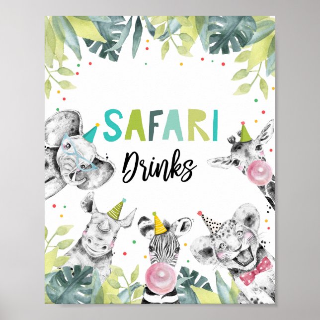 Póster Safari bebe Fiestas Animales Niño Rótulo Cumpleaño (Frente)