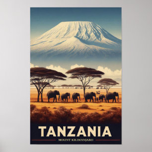 Póster Safari del Monte Kilimanjaro - Viaje de la Antigua