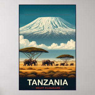Póster Safari del Monte Kilimanjaro - Viaje de la Antigua