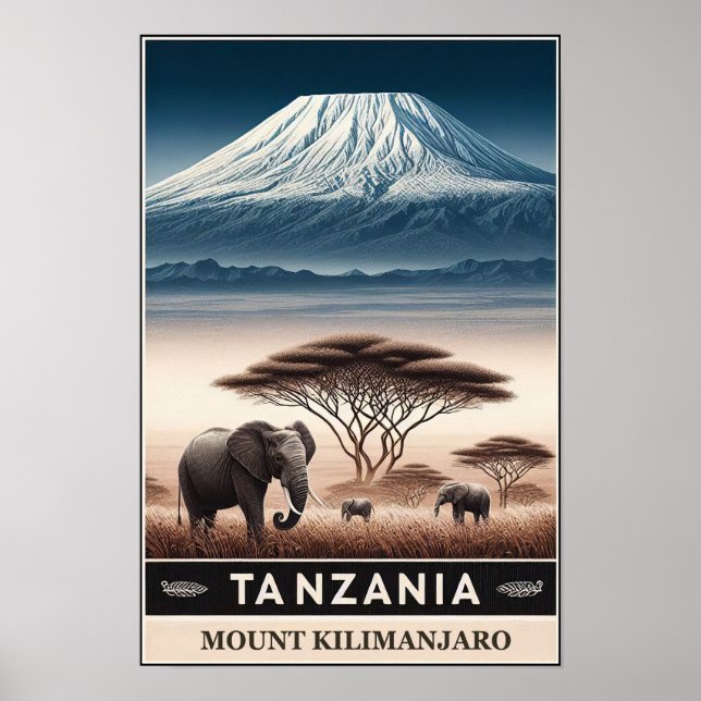 Póster Safari del Monte Kilimanjaro - Viaje de la Antigua (Frente)