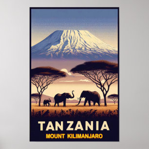 Póster Safari del Monte Kilimanjaro - Viaje de la Antigua