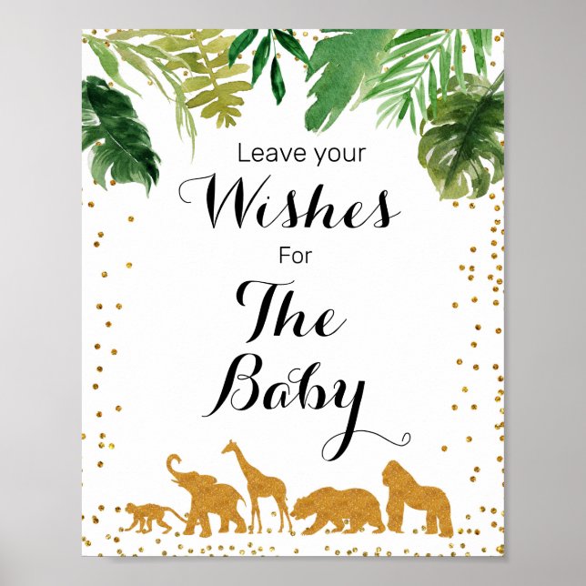 Póster Safari dorado Baby Shower quiere Rótulo para bebés (Frente)