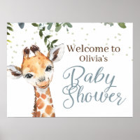 Safari Giraffe Blue Gray Bienvenida Baby Shower