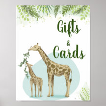 Safari Giraffe deja regalos y tarjetas de Baby Sho