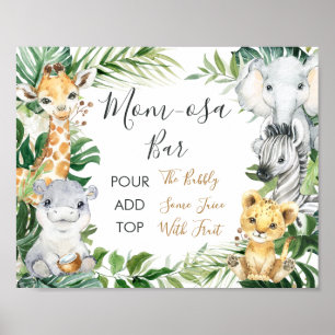 Póster Safari Greenery Baby Shower Mom-osa Bar Sign