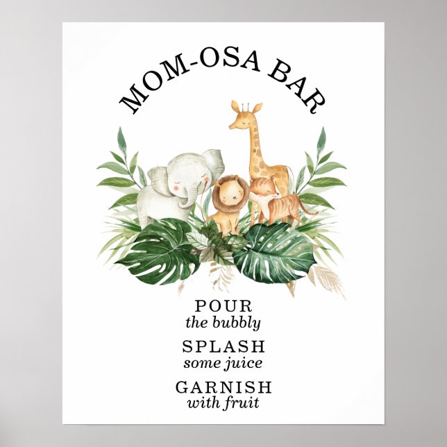 Póster Safari Greenery Foliage Baby Shower Mom-osa Bar (Frente)