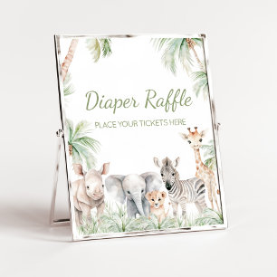 Póster Safari Jungla Salvaje Uno Animales Diaper Raffle