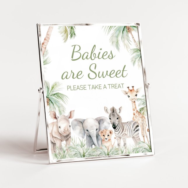 Póster Safari Jungla Salvaje Uno Animales Los bebés son d (Jungle Safari Animals Wild One Baby Shower Babies are Sweet Sign)