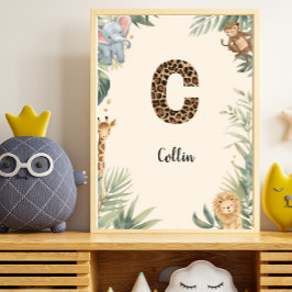 Póster Safari Jungle Personalized Name Monogram C Nursery