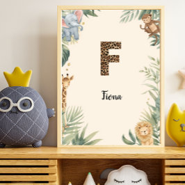 Póster Safari Jungle Personalized Name Monogram F Nursery