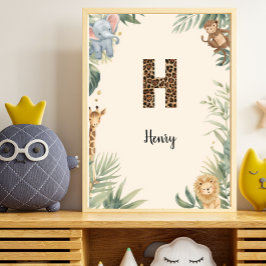 Póster Safari Jungle Personalized Name Monogram H Nursery