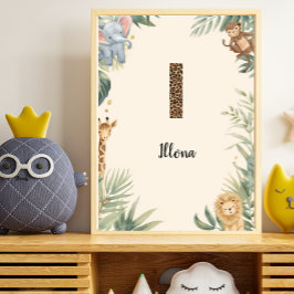 Póster Safari Jungle Personalized Name Monogram I Nursery