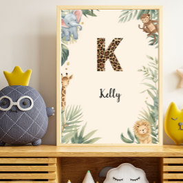 Póster Safari Jungle Personalized Name Monogram K Nursery
