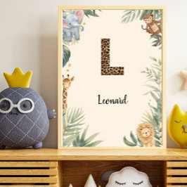 Póster Safari Jungle Personalized Name Monogram L Nursery