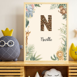 Póster Safari Jungle Personalized Name Monogram N Nursery