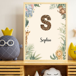 Póster Safari Jungle Personalized Name Monogram S Nursery