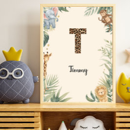 Póster Safari Jungle Personalized Name Monogram T Nursery
