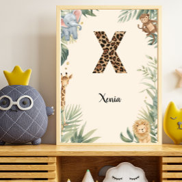 Póster Safari Jungle Personalized Name Monogram X Nursery