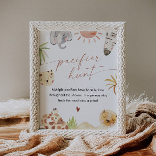 Póster SAFARI Pacifier Hunt Baby Shower Game Rótulo