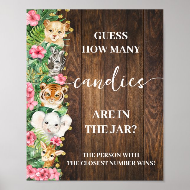 Póster Safari Pink Rustic How many Candies Shower Game (Frente)