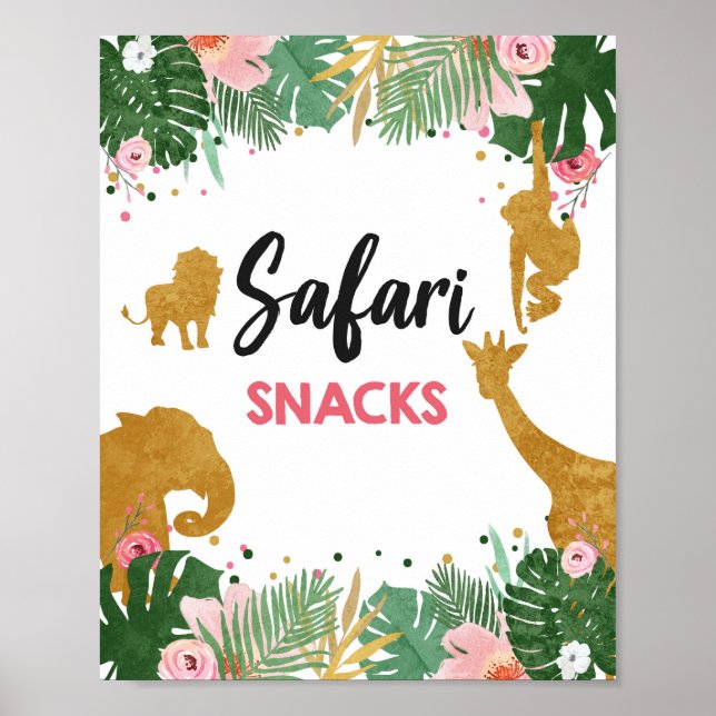 Póster Safari refriega alimentos animales Chica Rótulo de (Frente)