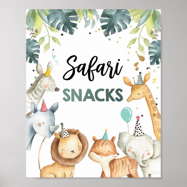 Póster Safari refriega animales salvajes Niño Rótulo de m (Frente)