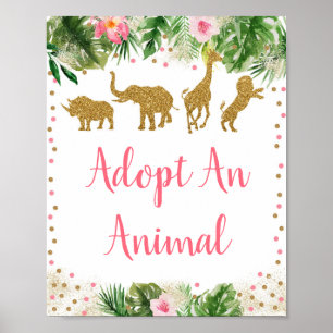 Póster Safari rosa y dorada adopta un Rótulo de cumpleaño