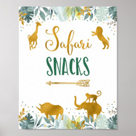 Póster Safari Snacks Greenery Gold Birthday Rótulo