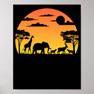 Póster Safari Sunset de animales salvajes africanos