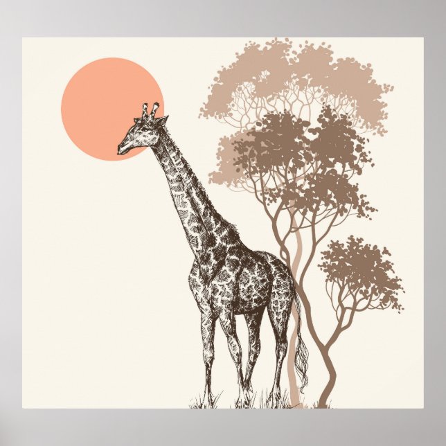 Póster Safari Sunset Giraffe Naturaleza (Frente)