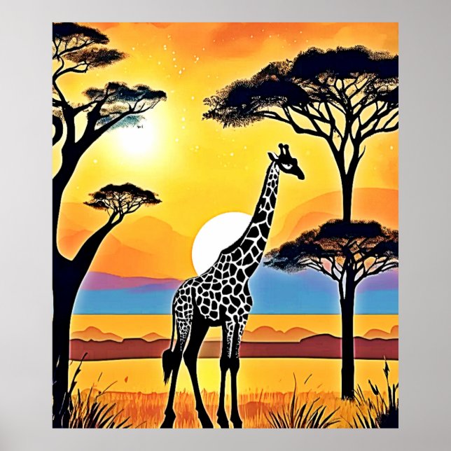 Póster Safari Sunset: Giraffe's Embrace (Frente)