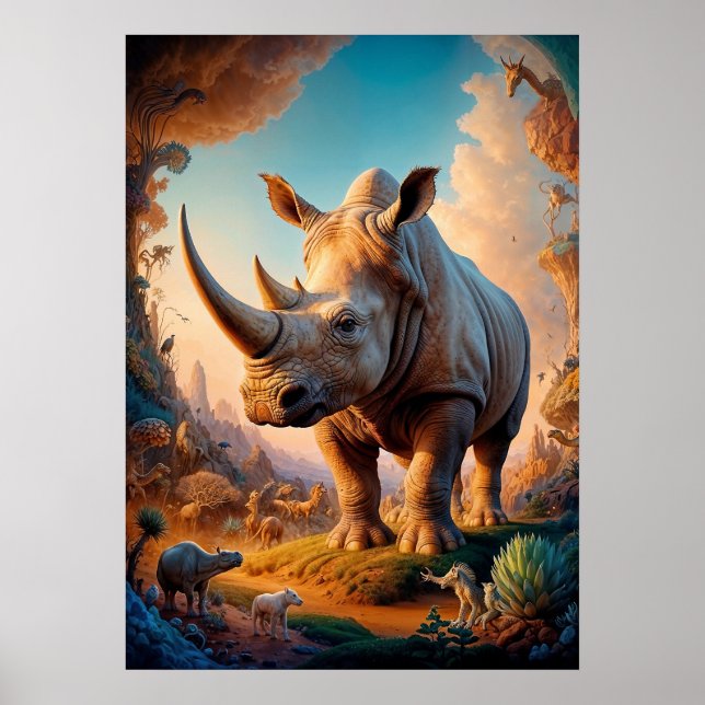Póster Safari surrealista de Rhino (Frente)