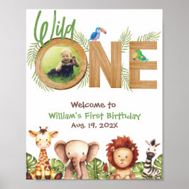 Póster Safari Wild One Photo Wood First Birthday Welcome 